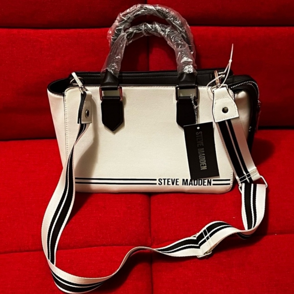 Steve Madden Black and White Purse/Satchel/ Hand Bag